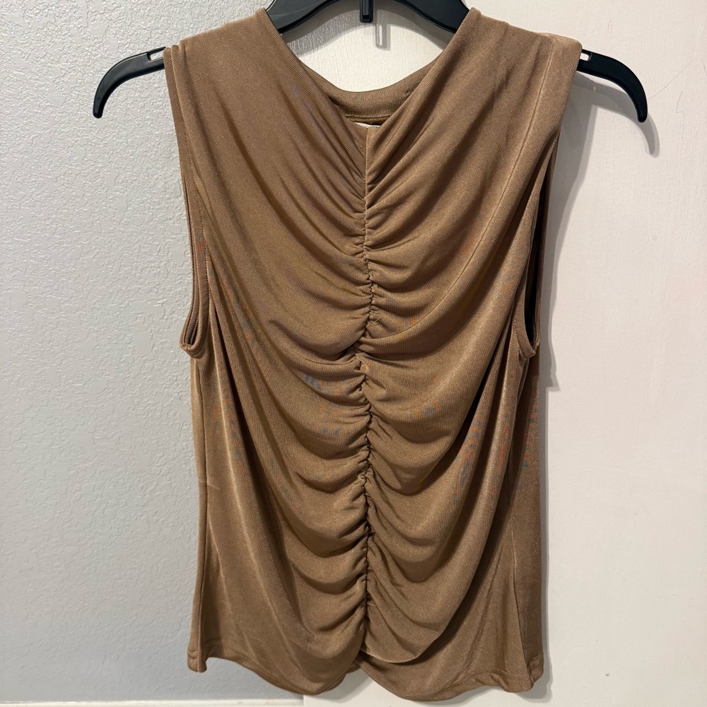 Sleeveless Ruched Brown Blouse